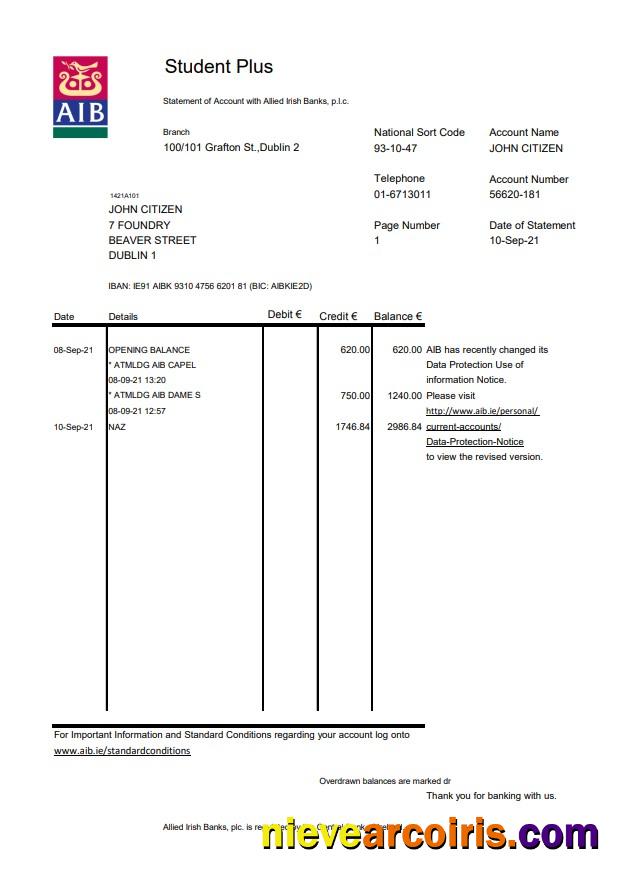 Ireland AIB excel